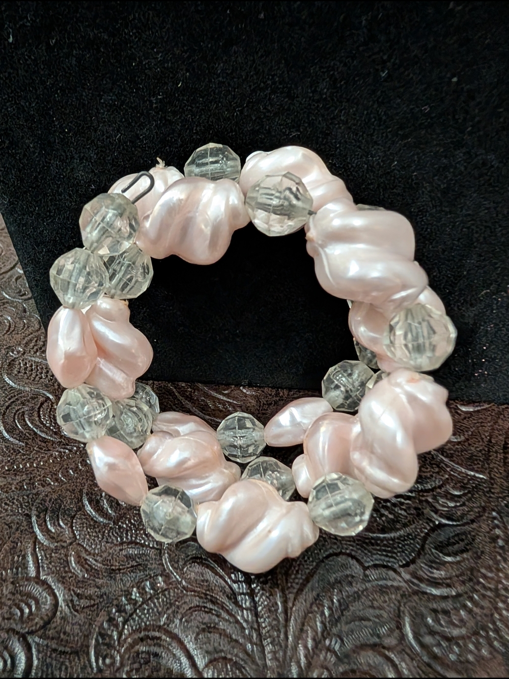 Elegant Pink Pearl & Clear Bead Stretch Bracelet